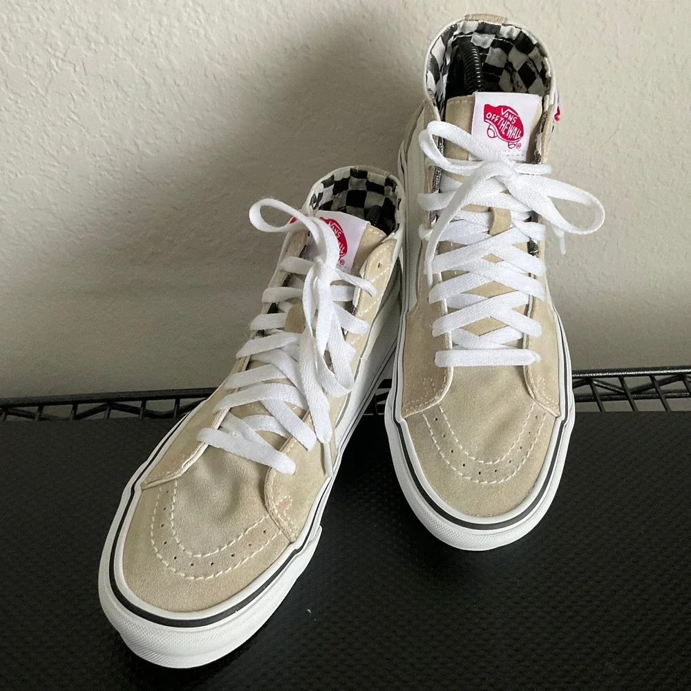 Vans Sk8-Mid Reissue Deconstructed Marshmallow Tan Checkerboard Mens 7 Shoes